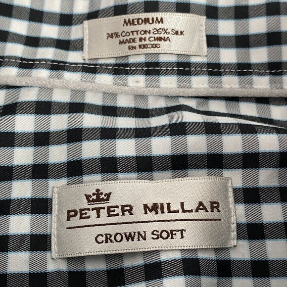 Peter Millar Crown Soft Black Check Shirt Men’s Medium Long Sleeve Button Down - Picture 4 of 14